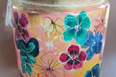 Gele kleurrijke vaas € 50 hoogte 20 opening hals 17