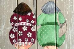 dikke dames in de regen (rustige kleuren)